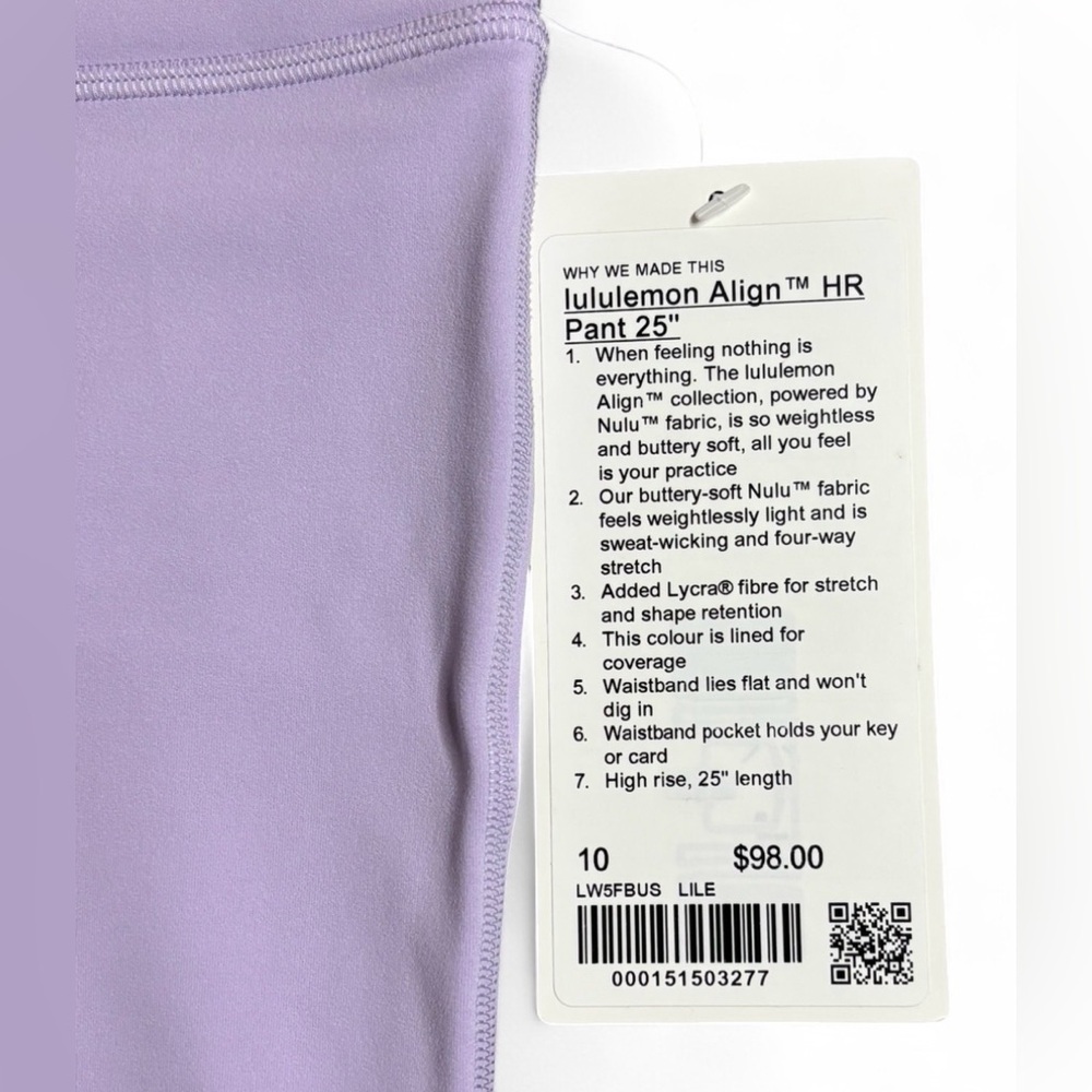Lululemon Align High-Rise Pant 25” Lilac Ether Lavender NWT Size 10 - Picture 6 of 6